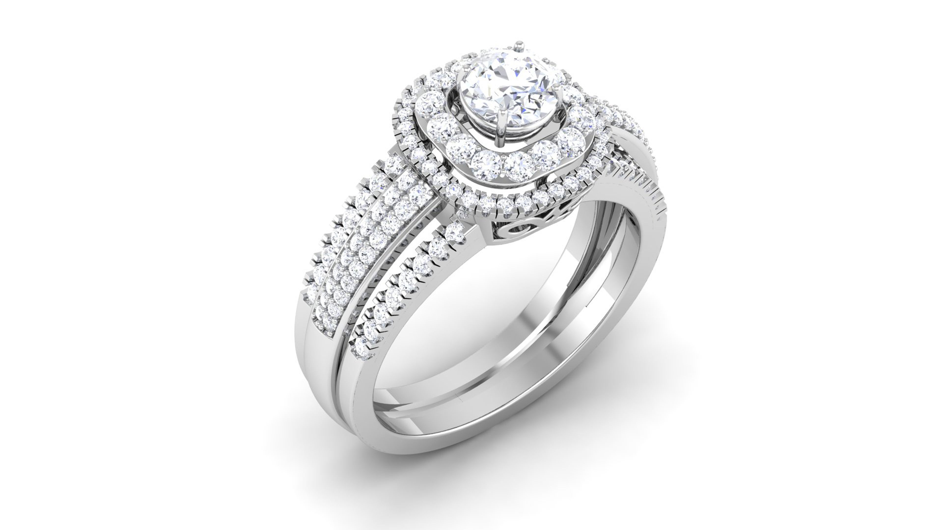 Solitaire Wedding Engagement Double Halo Bridal Ring 3D print model_2