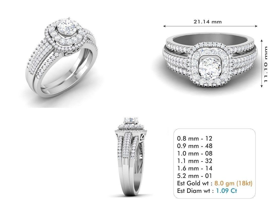 Solitaire Wedding Engagement Double Halo Bridal Ring 3D print model_4