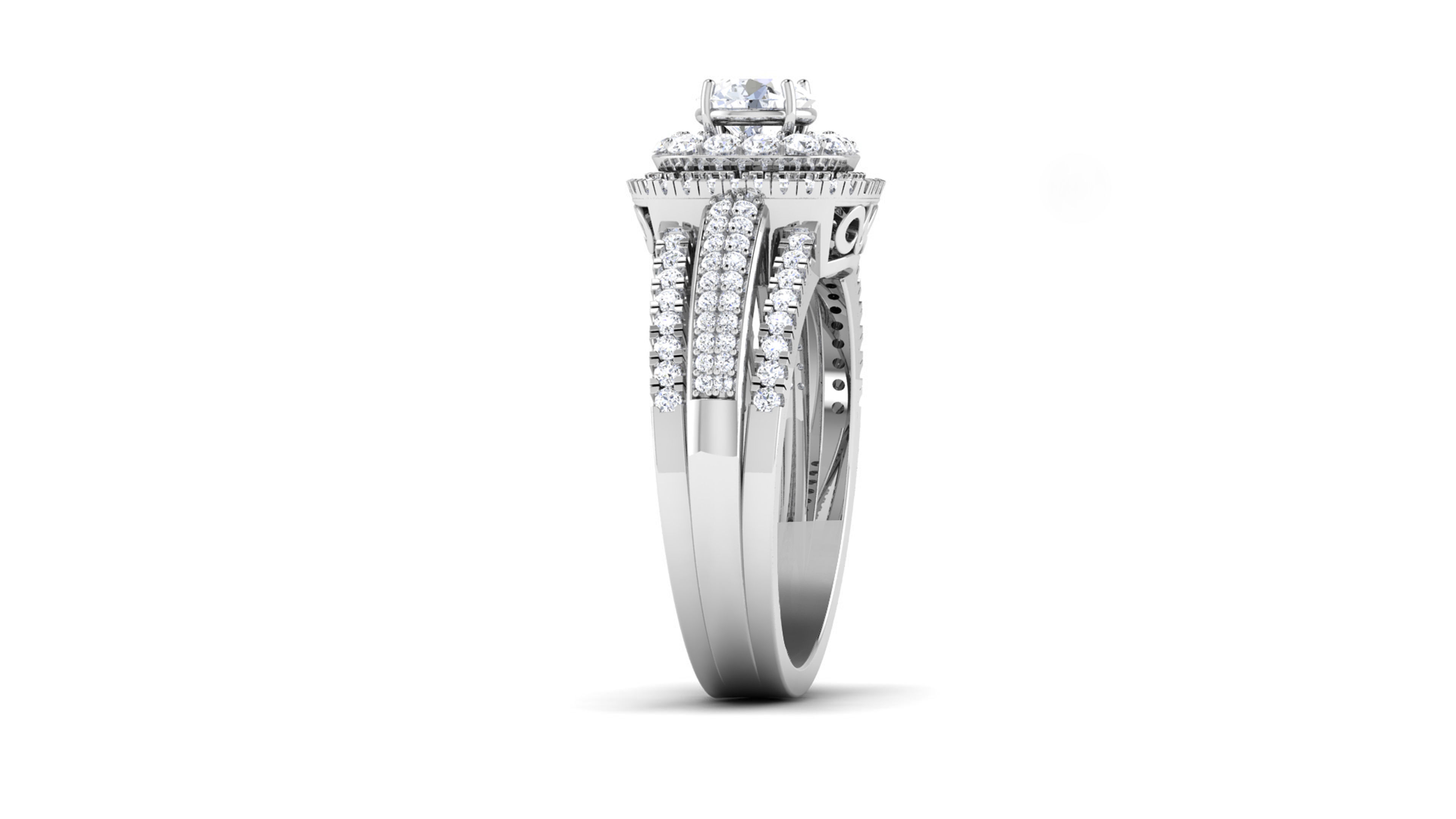 Solitaire Wedding Engagement Double Halo Bridal Ring 3D print model_3