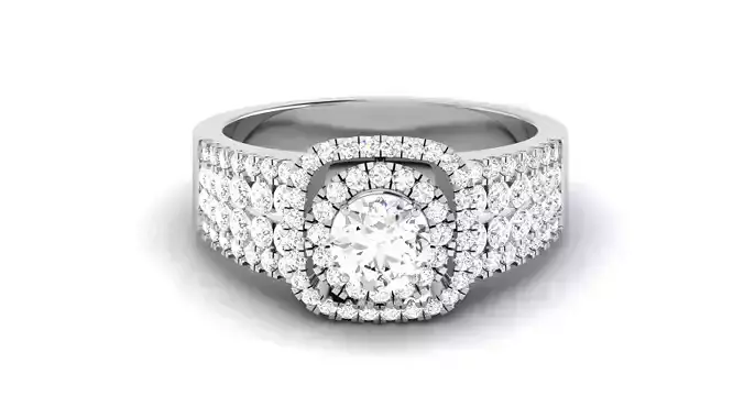 Solitaire Wedding Engagement Double Halo Ring  Bridal Ring