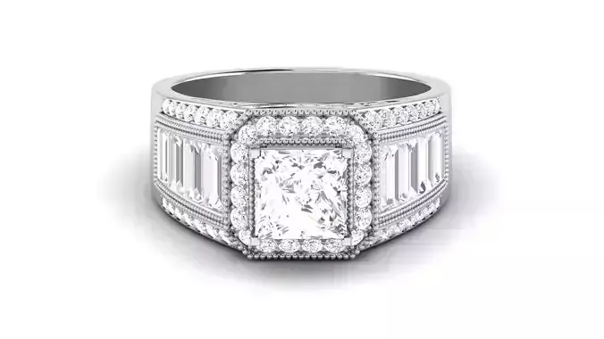Solitaire Wedding Engagement Halo Princess Stone Bridal Ring 3D print model