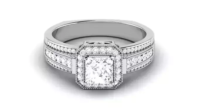 Wedding Engagement Princess Stone Halo Ring 3dm STl OBJ Details
