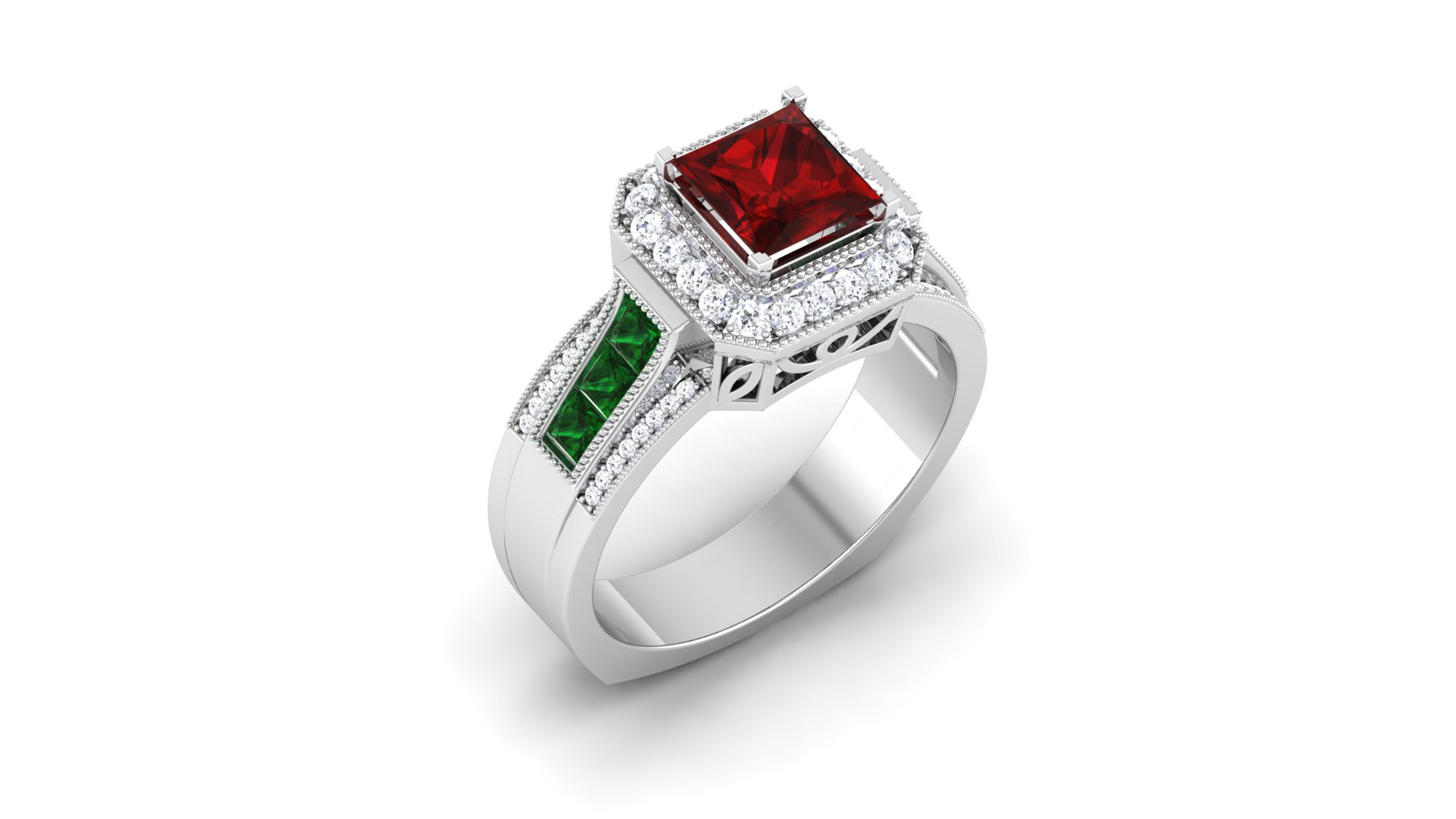 Solitaire Wedding Engagement Princess Stone Ring Ruby 3D print model_2