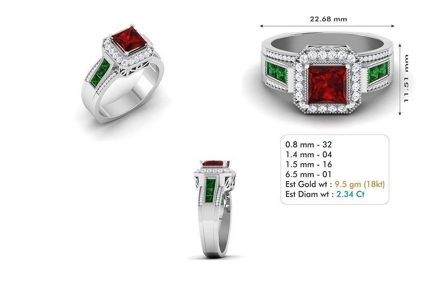 Solitaire Wedding Engagement Princess Stone Ring Ruby 3D print model_4