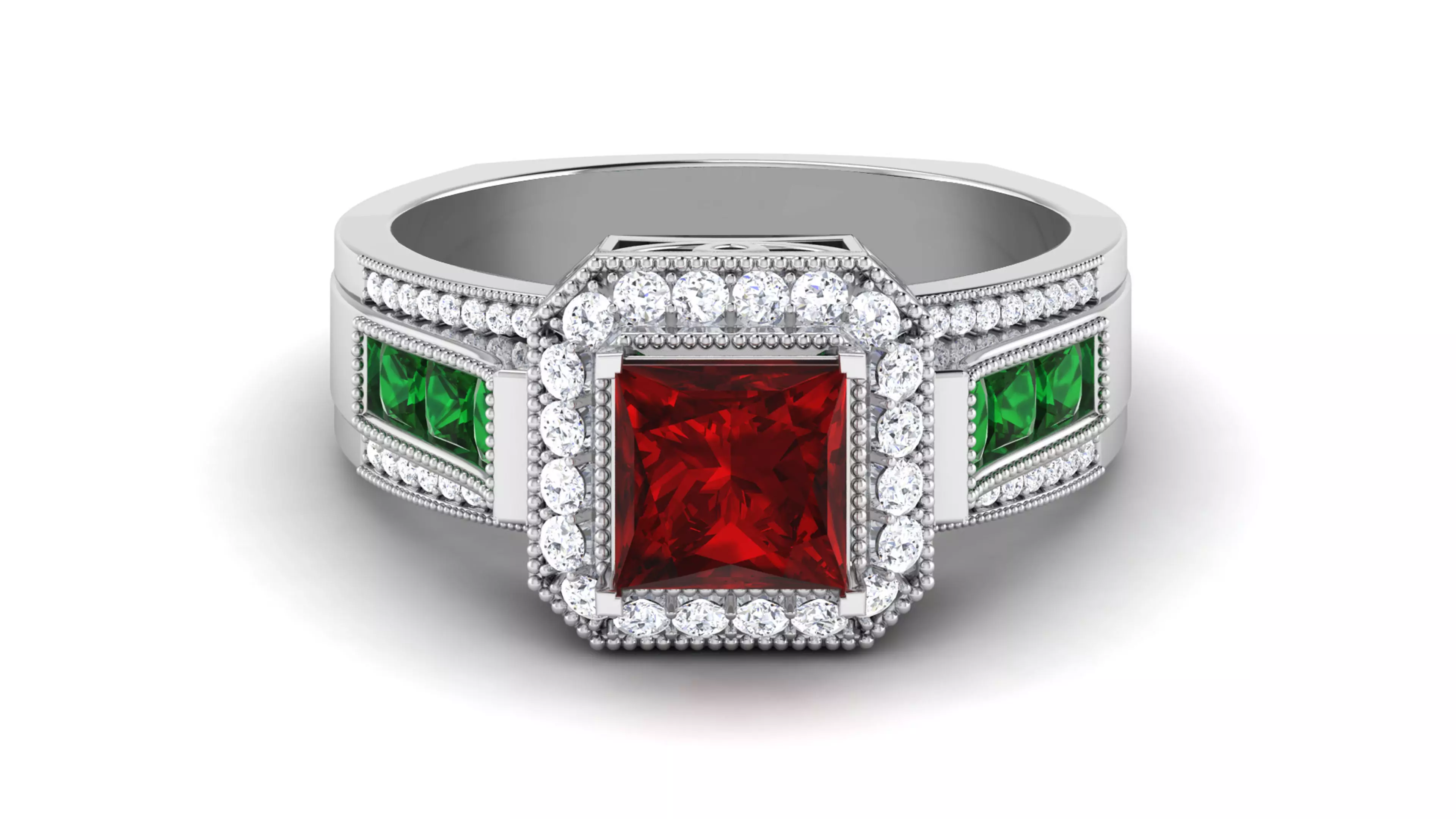 Solitaire Wedding Engagement Princess Stone Ring Ruby 3D print model_0