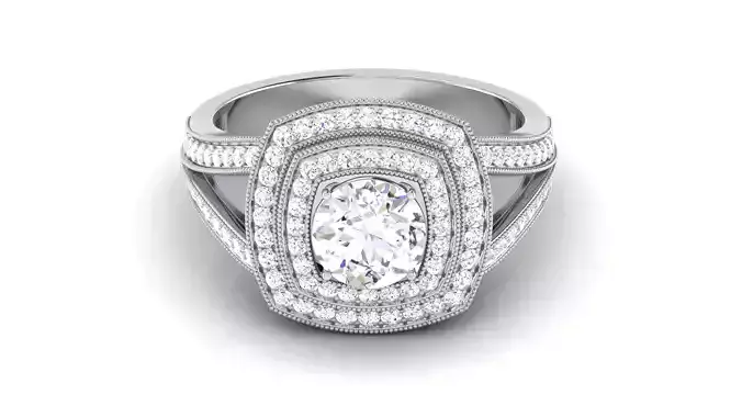Solitaire Wedding Engagement Double Halo Ring