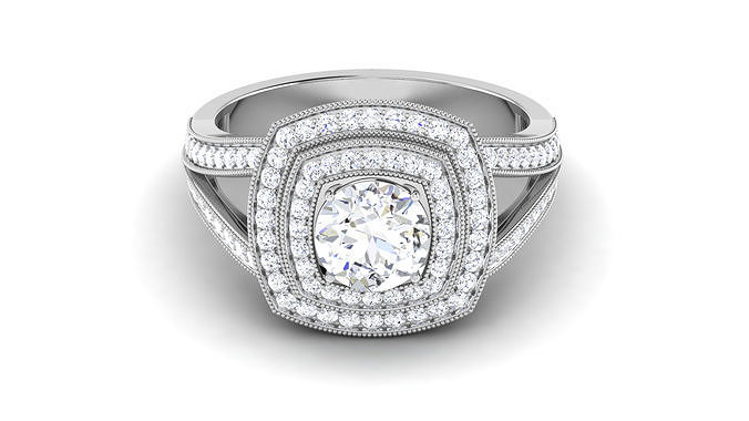 Solitaire Wedding Engagement Double Halo Ring 3D print model