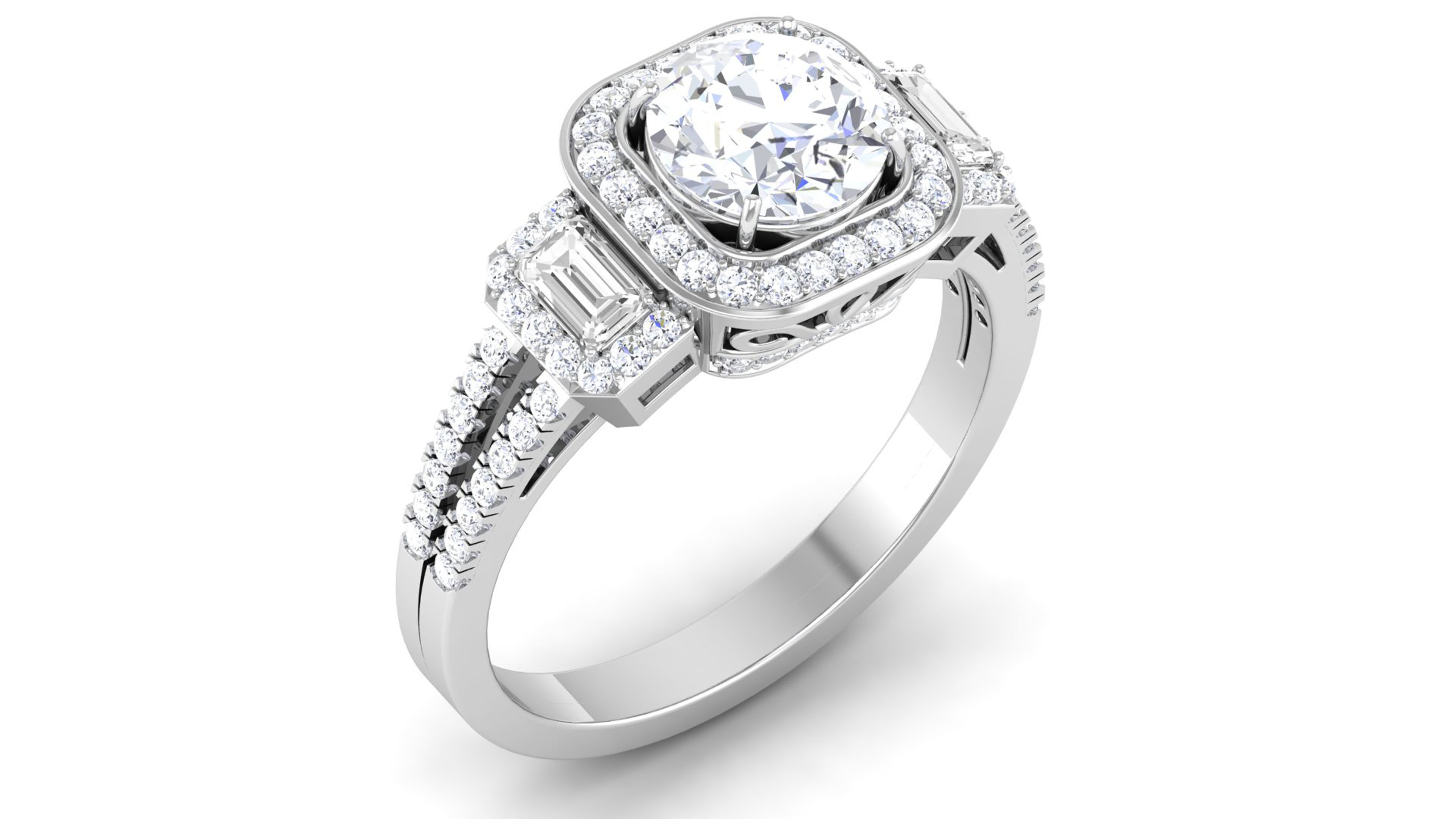 Solitaire Wedding Engagement Halo Ring Bridal Ring 3D print model_2