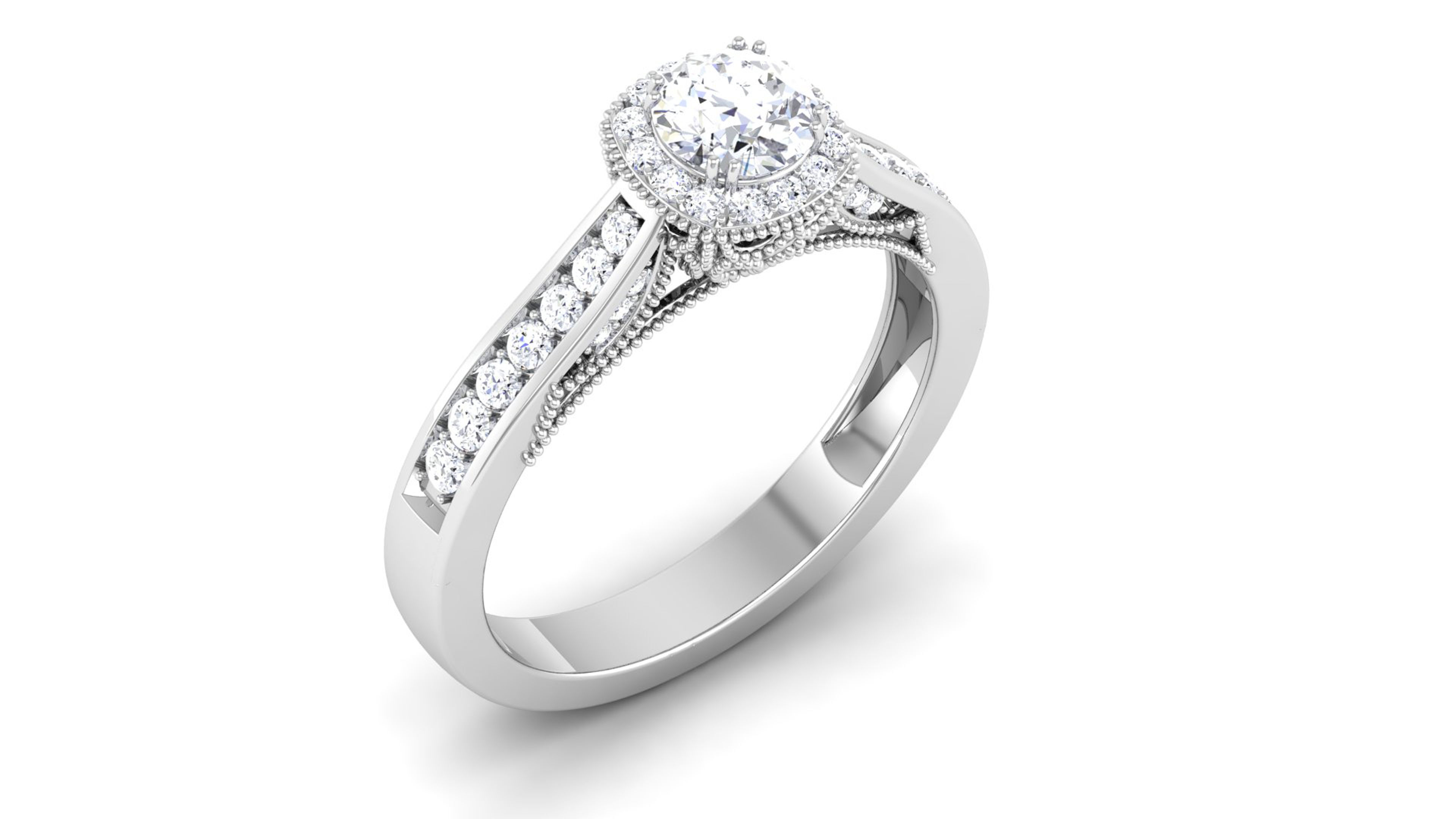 Solitaire Wedding Engagement Halo Ring Bridal Ring 3D print model_2