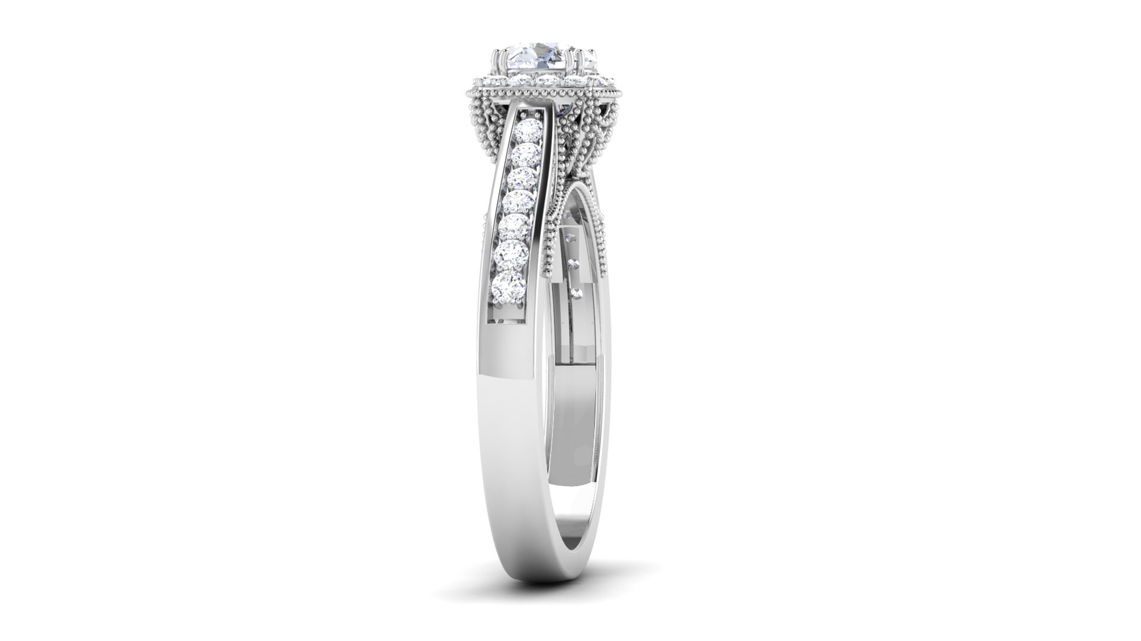 Solitaire Wedding Engagement Halo Ring Bridal Ring 3D print model_3
