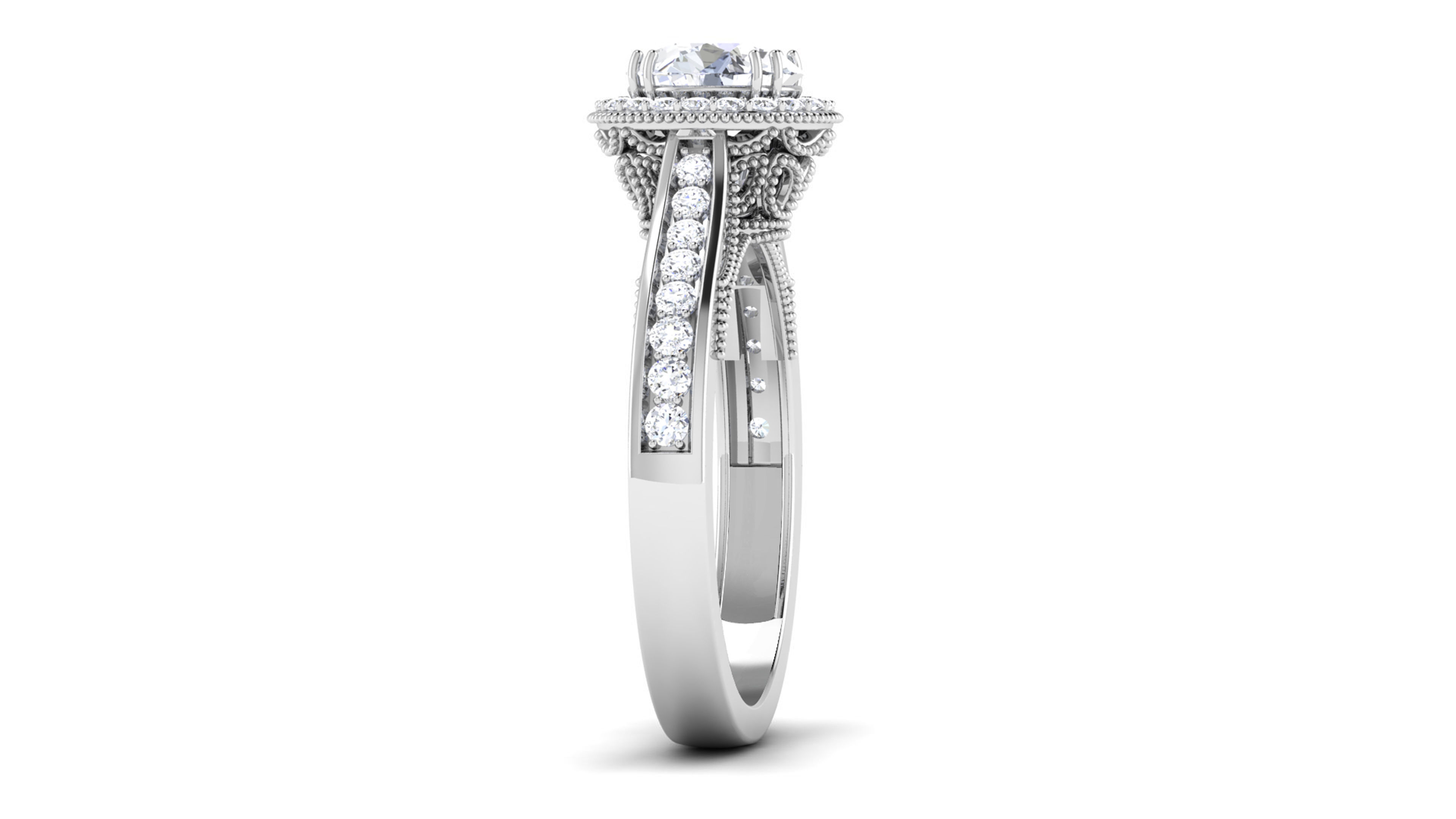 Solitaire Wedding Engagement Halo Ring Bridal Ring 3D print model_3