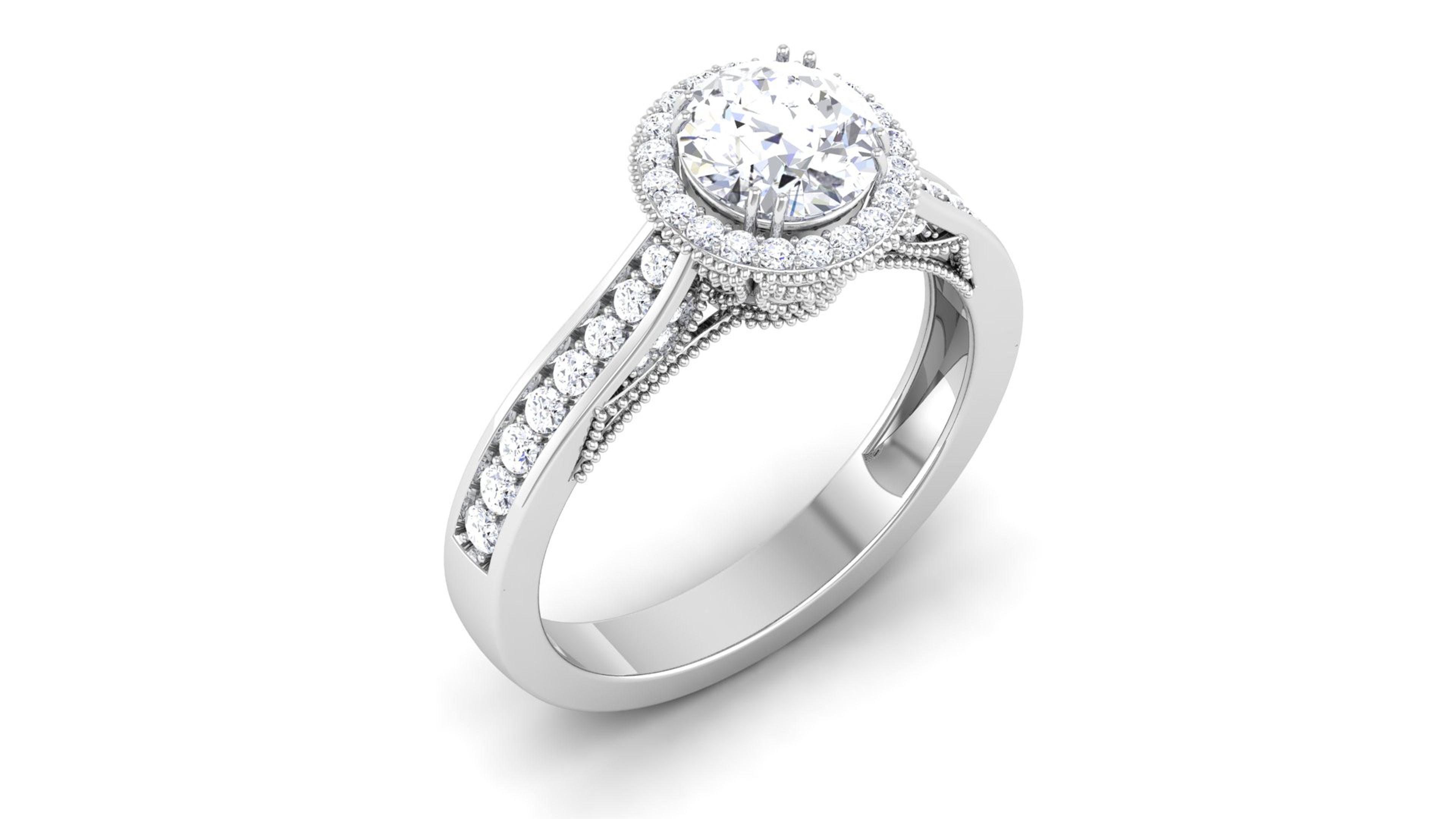 Solitaire Wedding Engagement Halo Ring Bridal Ring 3D print model_2