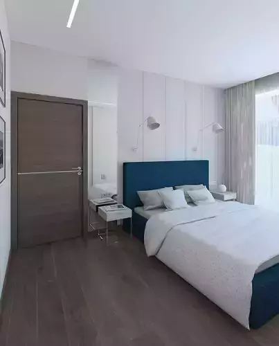 Bedroom with blue bed