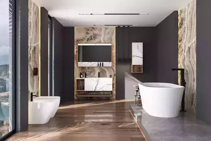 Black Modern Bathroom Interior Scene 3D model