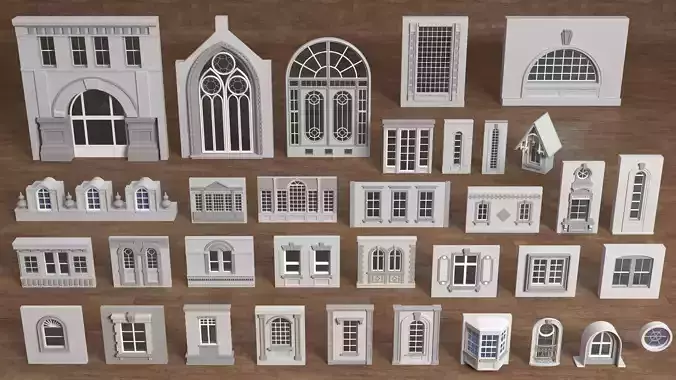 Building Facade Collection 3 - 34 pieces 3D model