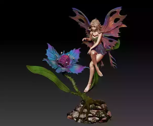 Fairy butterfly on a flower 3D print model