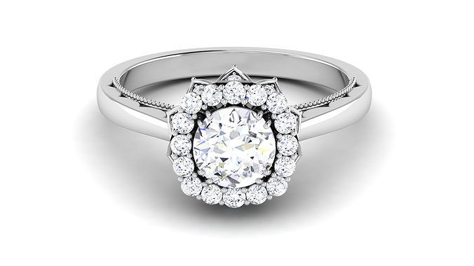 Solitaire Ring Bridal Halo Ring 3dm STL OBJ FBX Render Details 3D print model