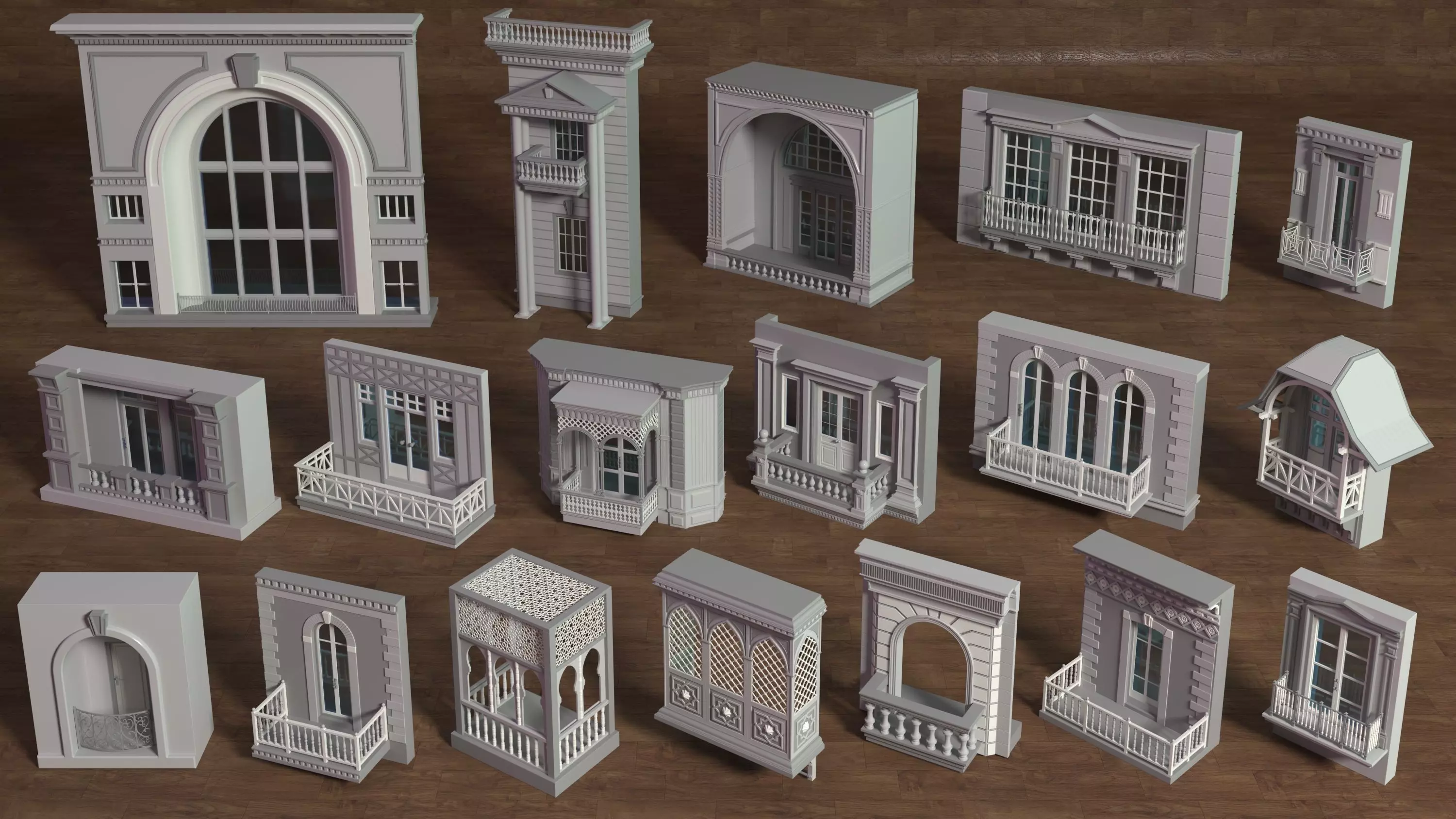 Building Facade Collection 6 - 18 pieces 3D model_0