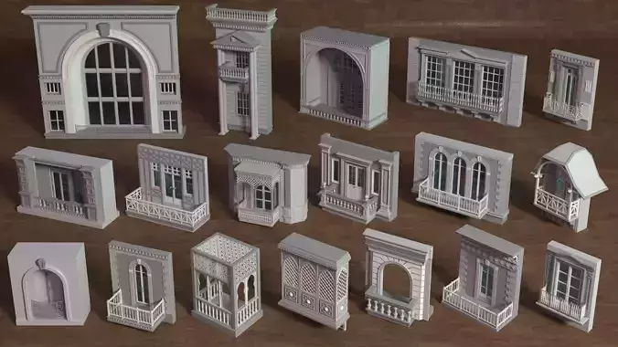 Building Facade Collection 6 - 18 pieces 3D model
