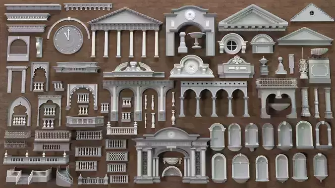 Building Facade Collection 7 - 88 pieces 3D model