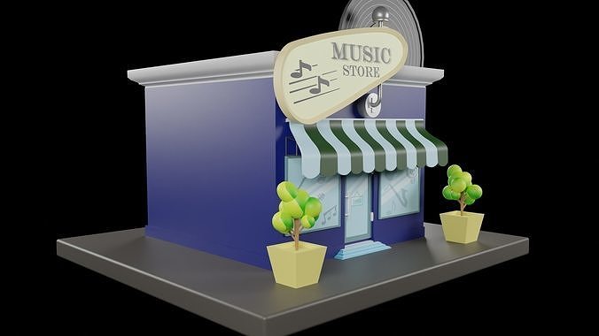 Low Poly Music Store Low-poly 3D model