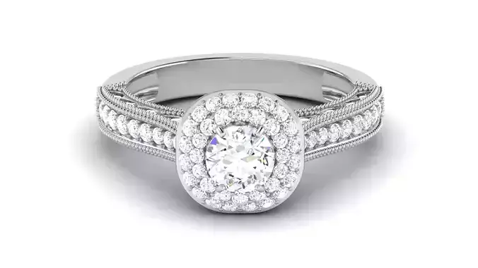 Solitaire Double Halo Bridal Ring 3dm STL OBJ FBX Render Details 3D print model