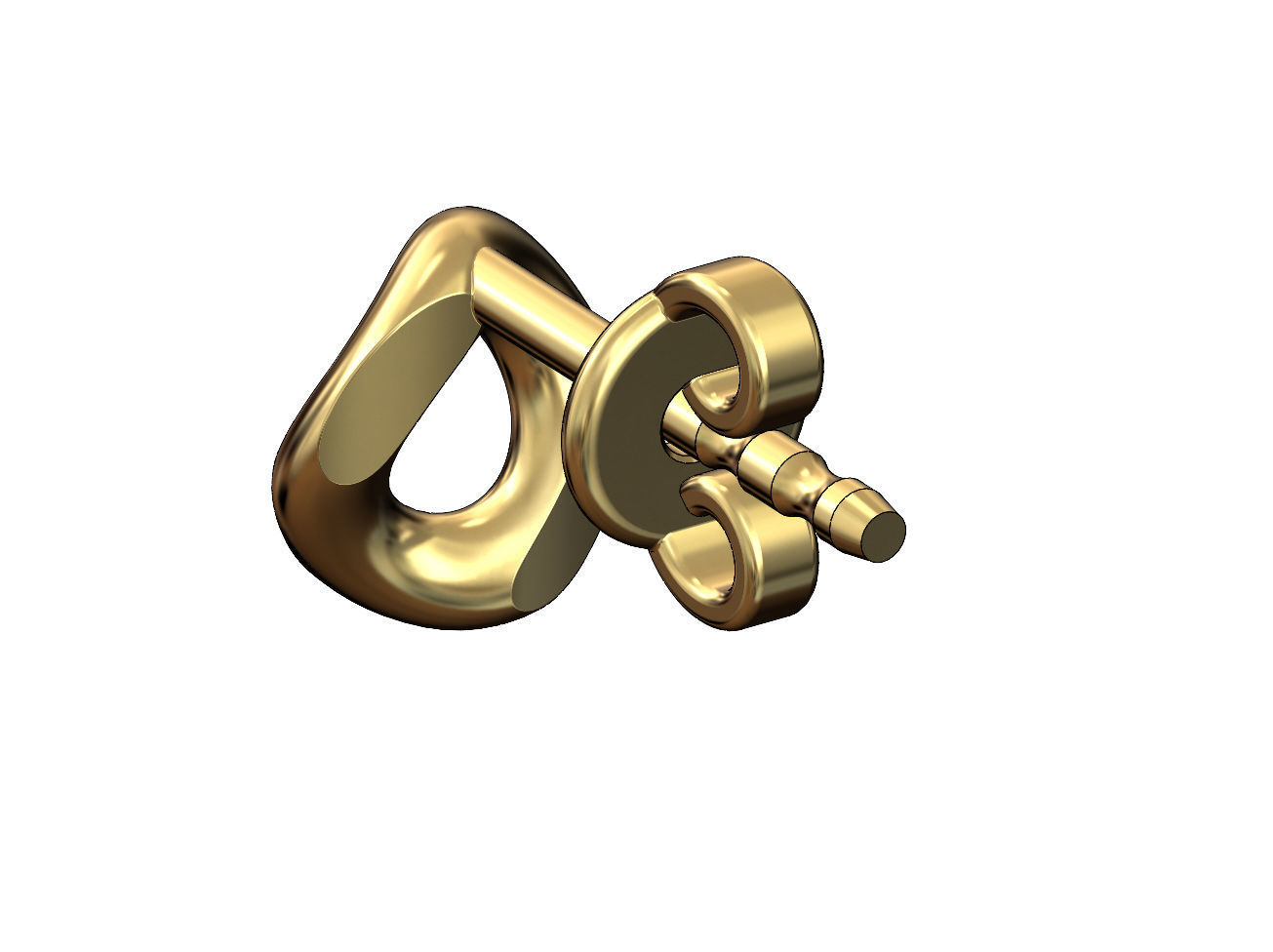 Simple cuban chain link stud earring 3D print model_3