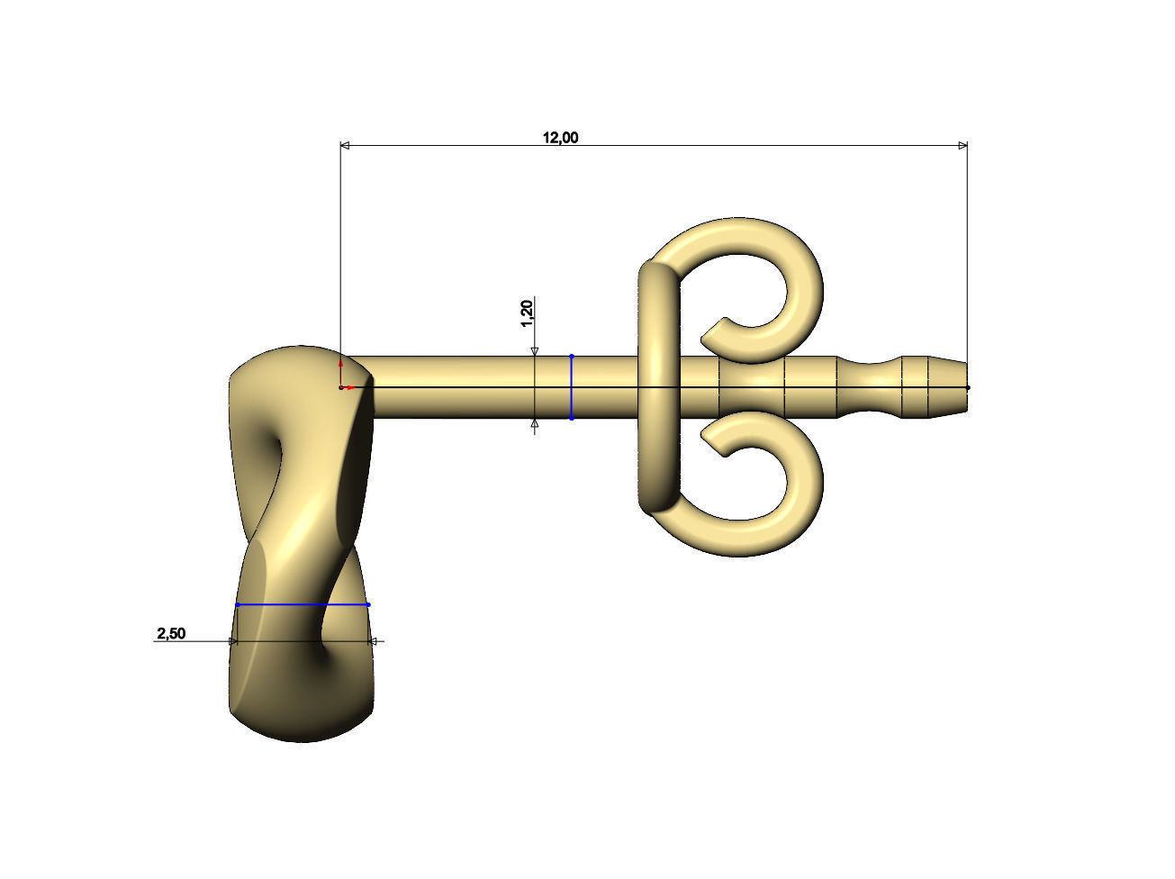 Simple cuban chain link stud earring 3D print model_7
