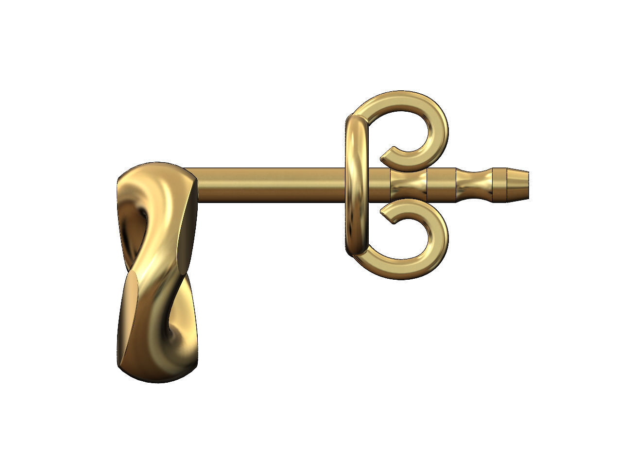 Simple cuban chain link stud earring 3D print model_2