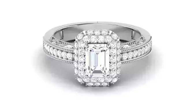 Solitaire Double Halo Emerald Rings 3dm STL OBJ FBX Details 3D print model