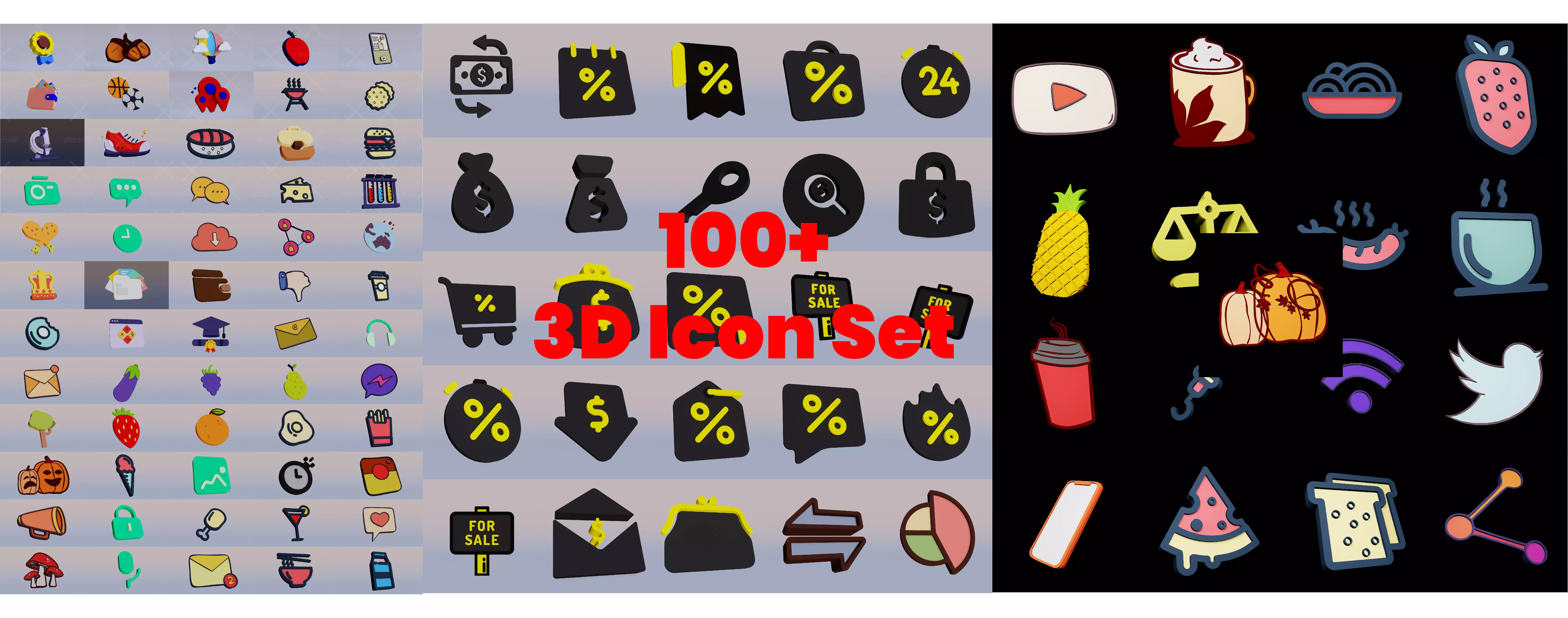 100 types of 3d icon in 3 Dimensions 3D model_0