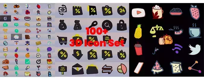 100 types of 3d icon in 3 Dimensions 3D model