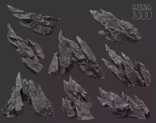 Scifi Black Sharp Rock 220611 - Ultra HD 16K Textures Low-poly 3D model