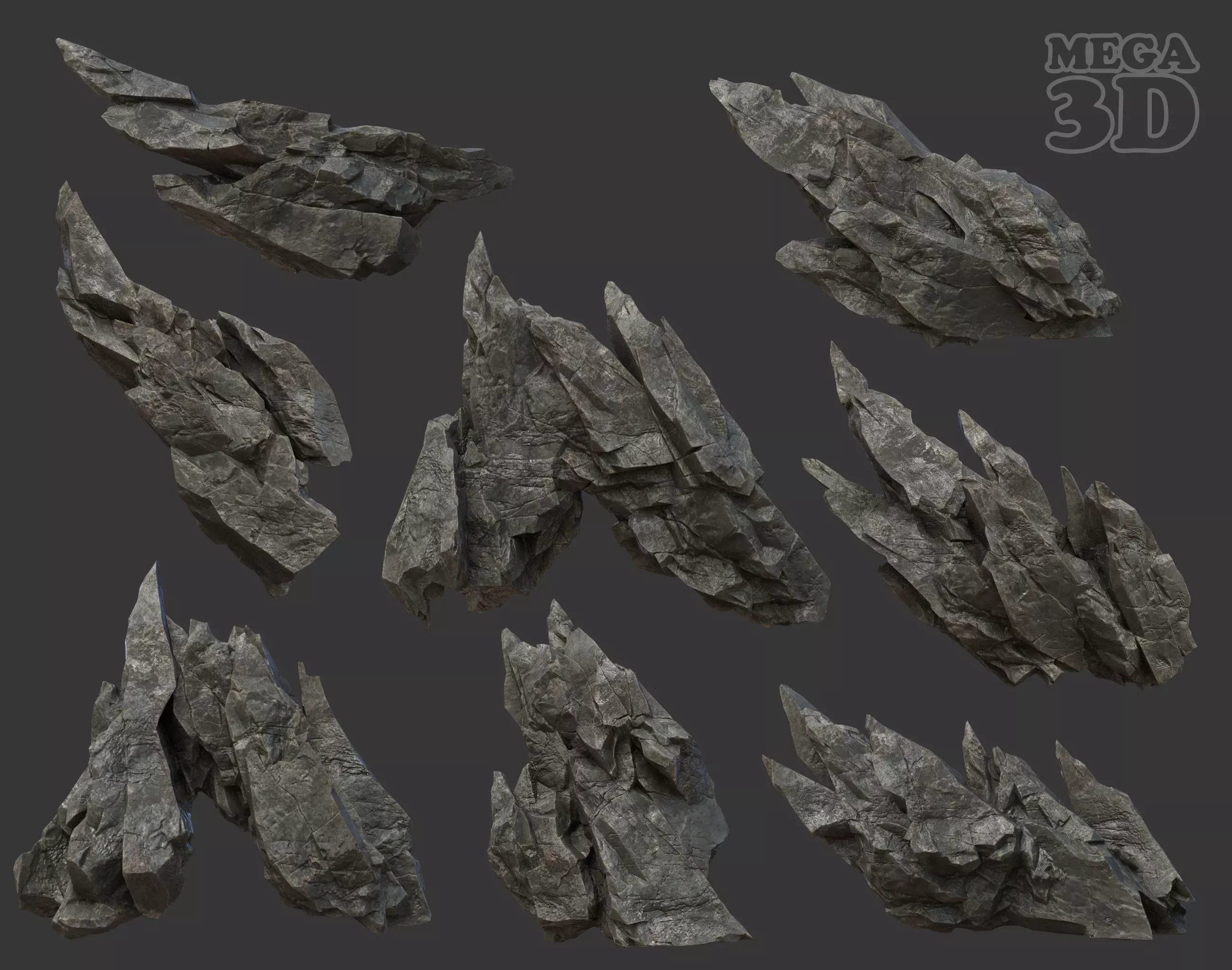 Scifi Black Sharp Rock 220611 - Ultra HD 16K Textures Low-poly 3D model_0
