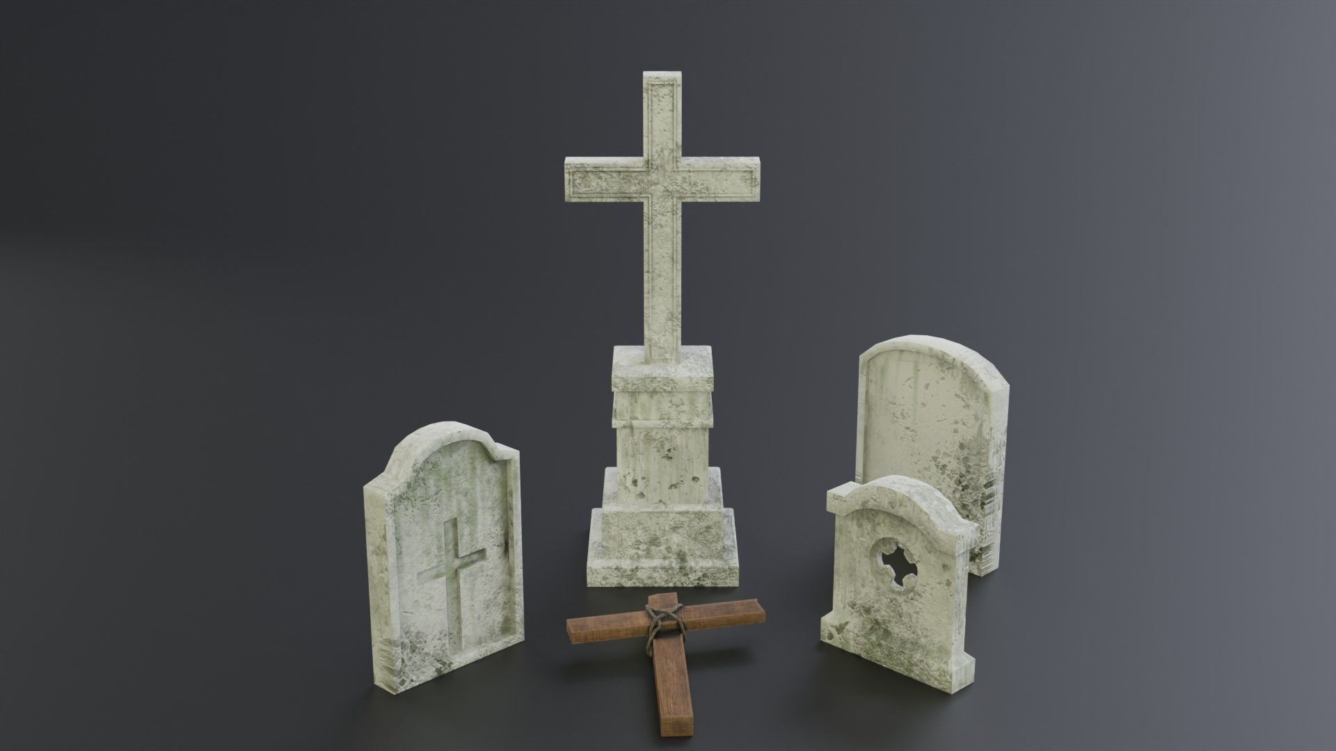 Medieval headstones for game Free low-poly 3D model_2