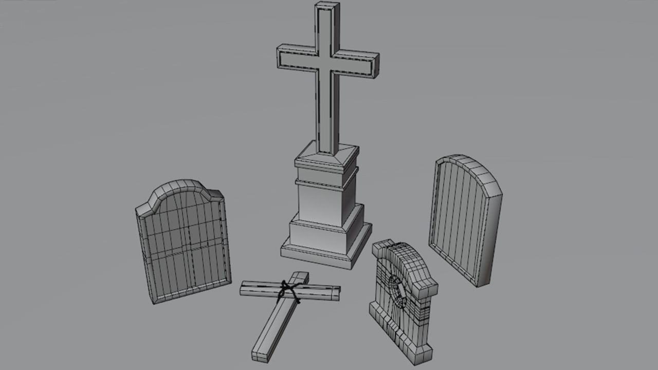 Medieval headstones for game Free low-poly 3D model_3