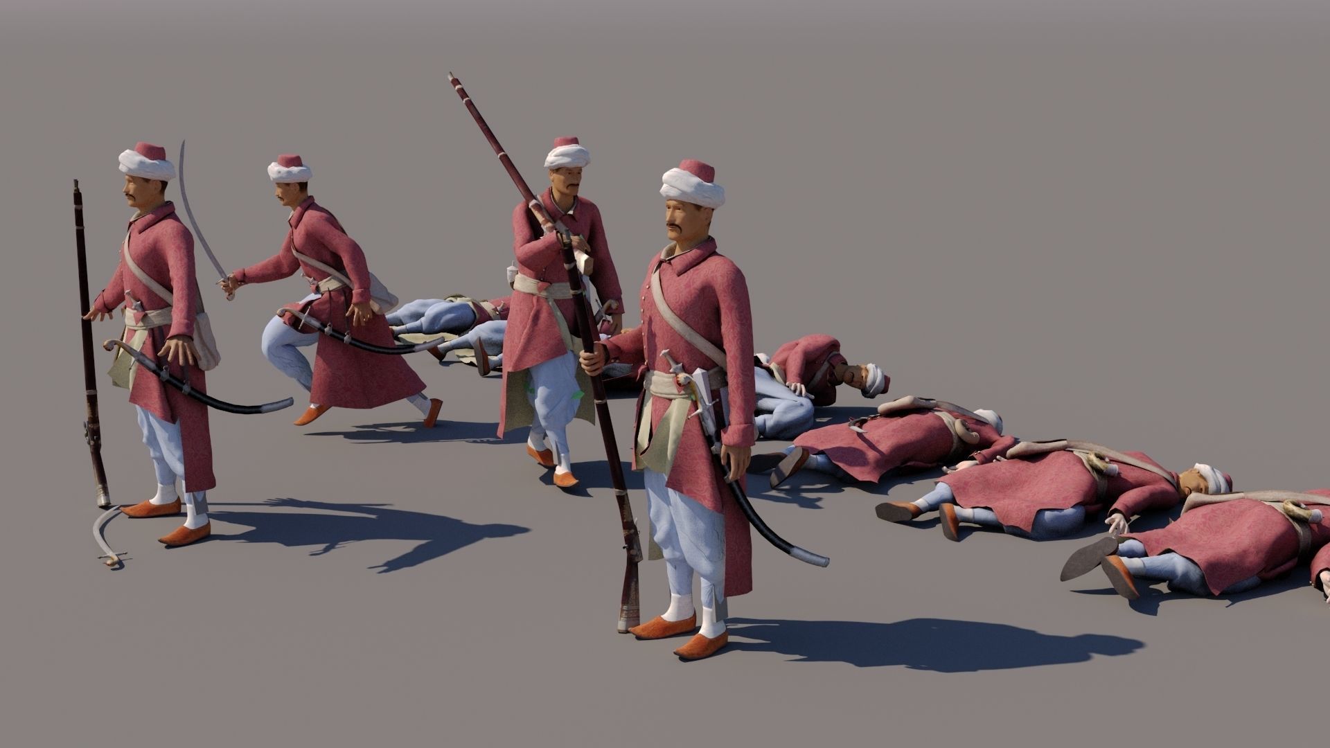 Janissary indian soldier holding sword Low-poly 3D model_8