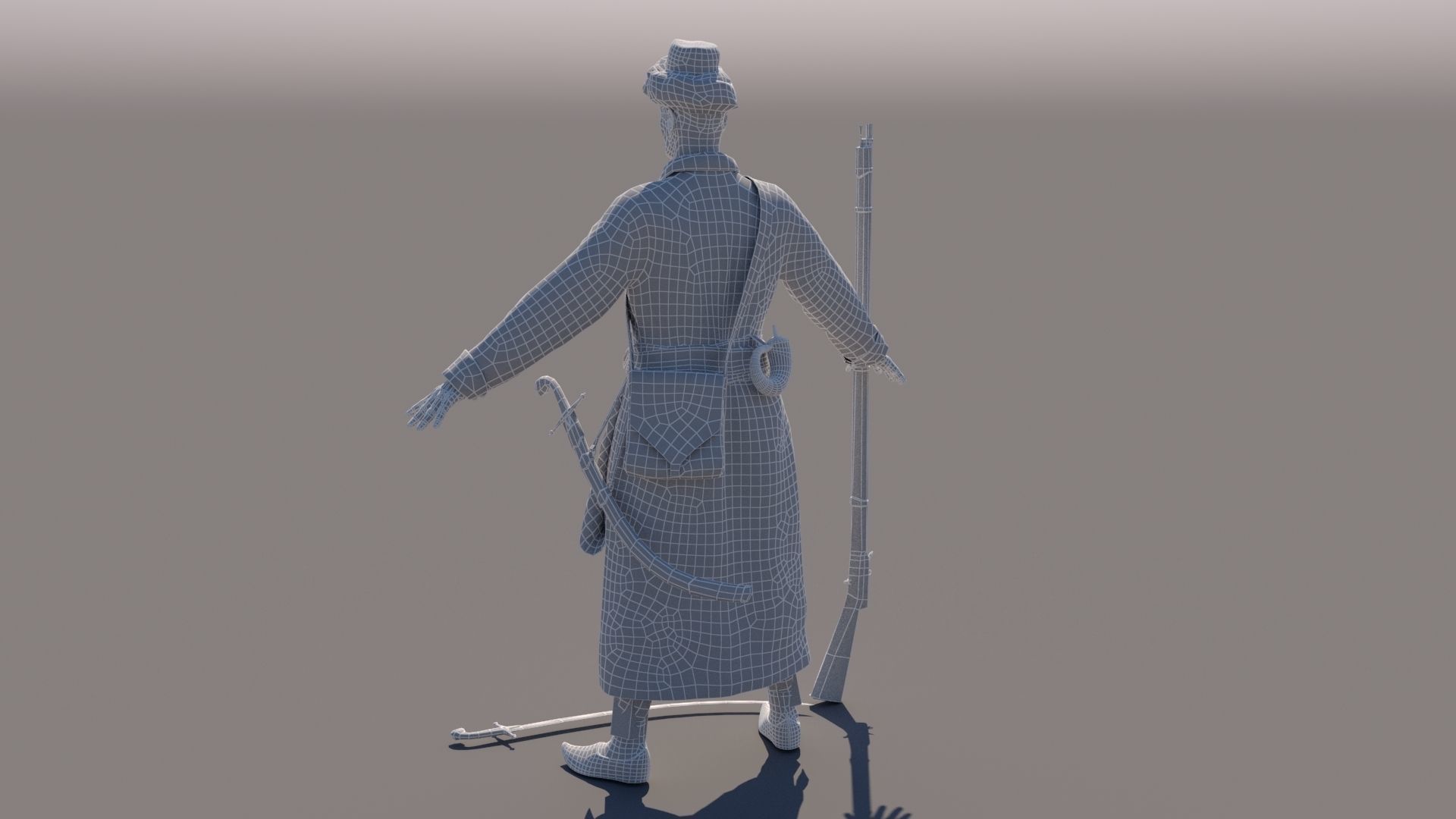 Janissary indian soldier holding sword Low-poly 3D model_6