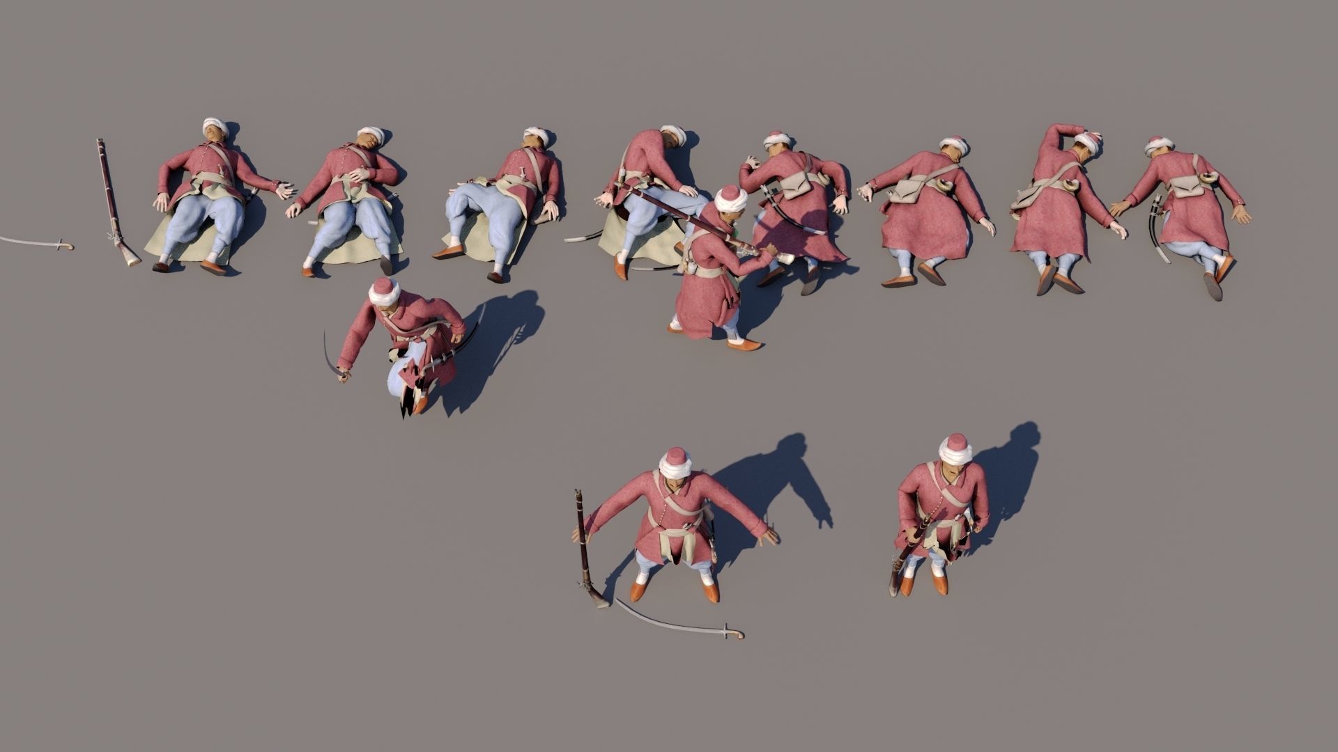 Janissary indian soldier holding sword Low-poly 3D model_1