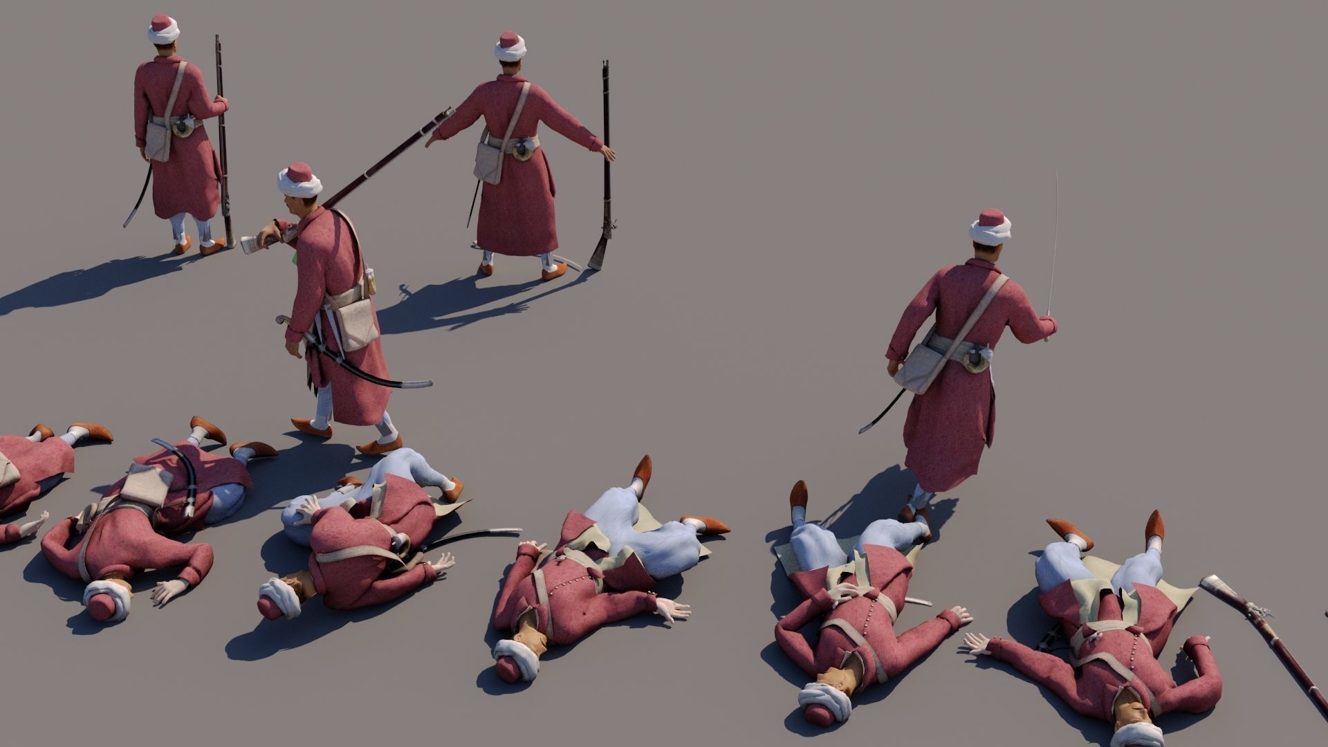Janissary indian soldier holding sword Low-poly 3D model_3