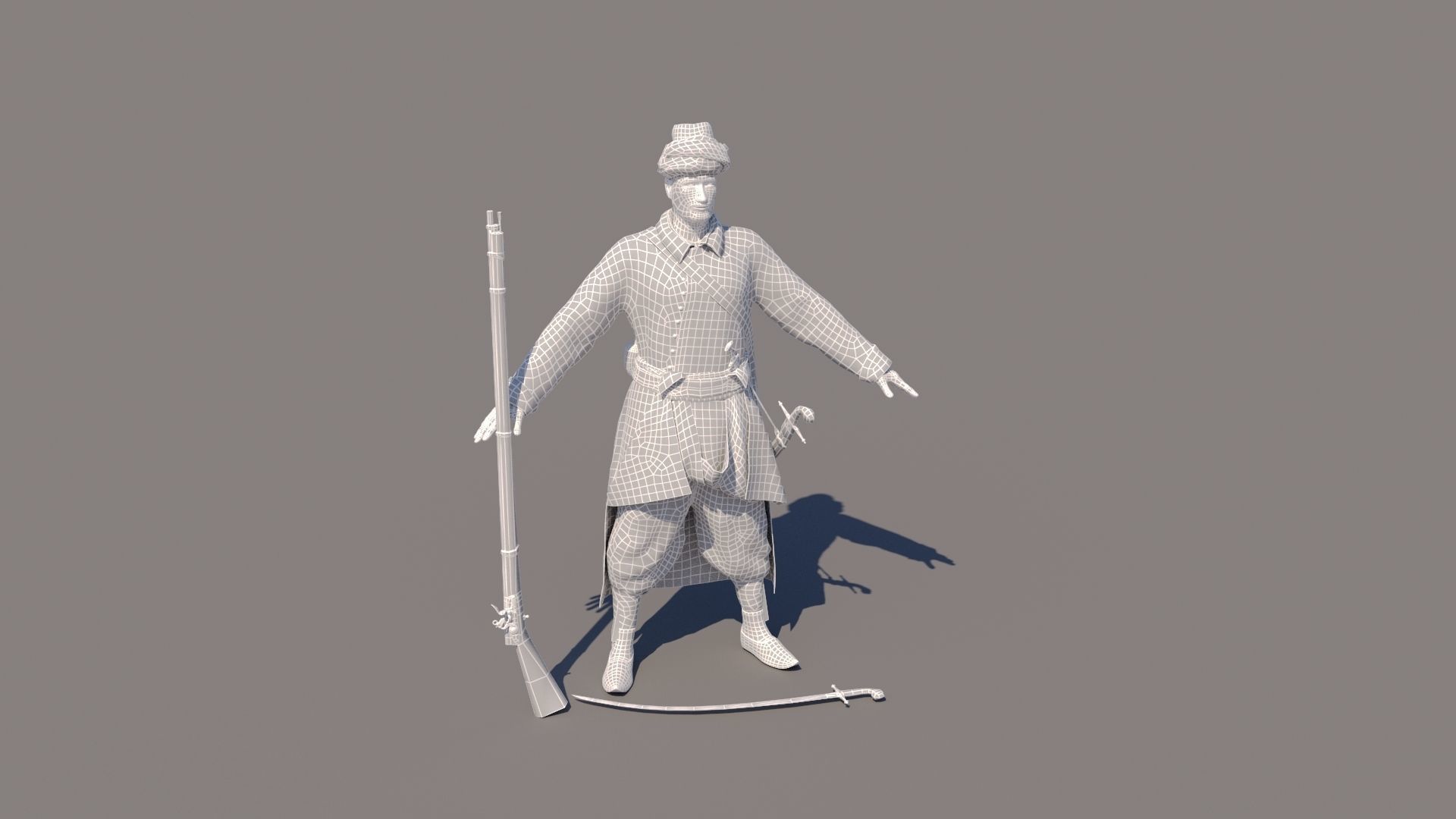 Janissary indian soldier holding sword Low-poly 3D model_5