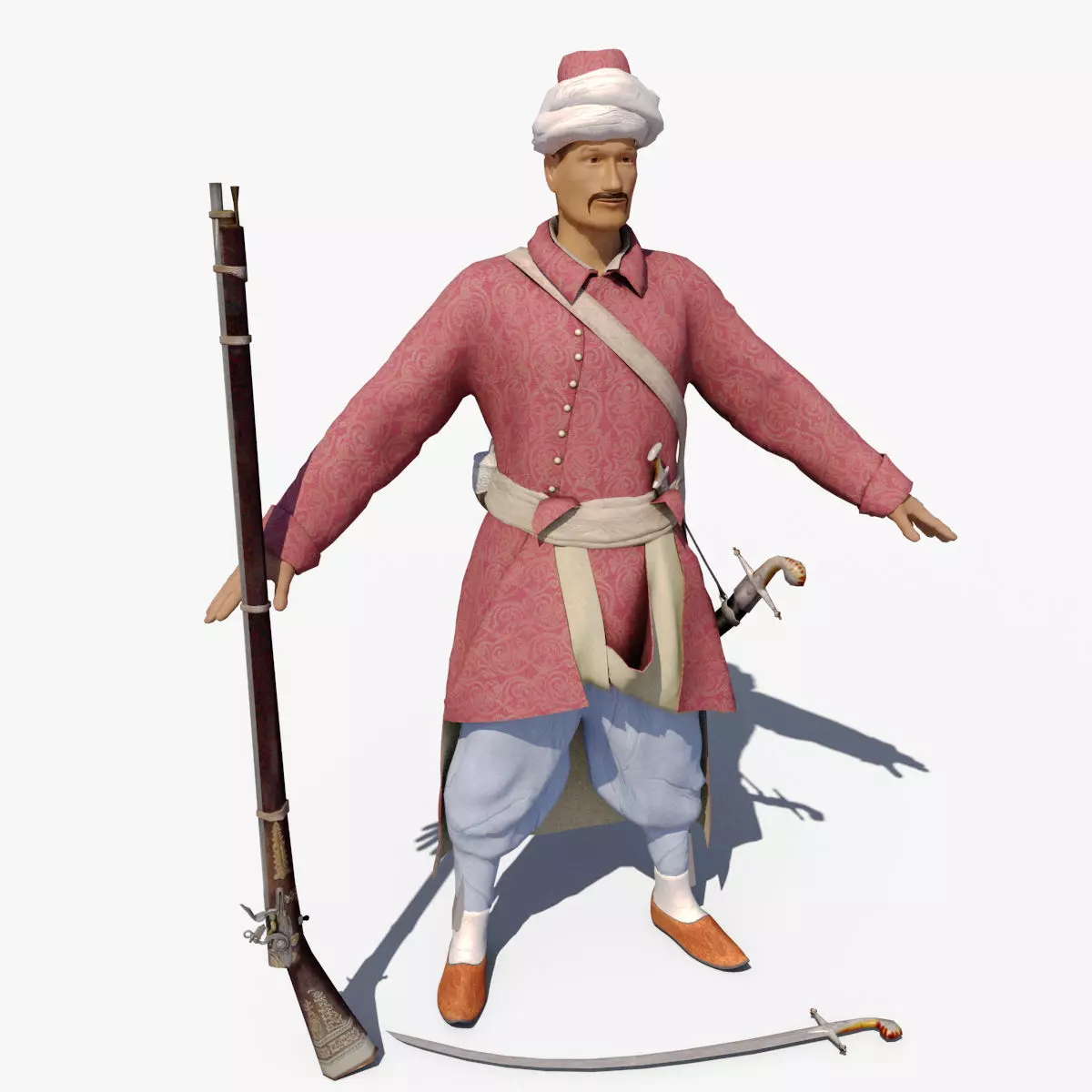 Janissary indian soldier holding sword Low-poly 3D model_0