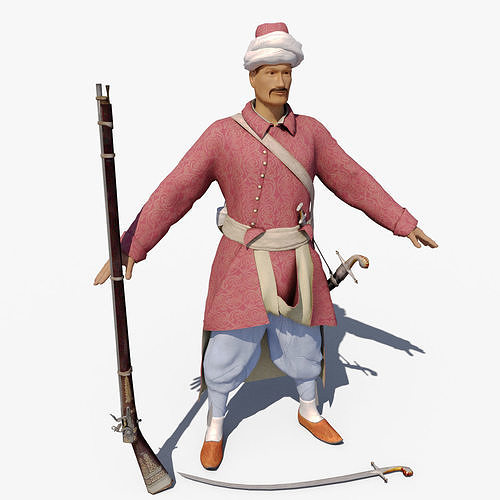 Janissary indian soldier holding sword Low-poly 3D model