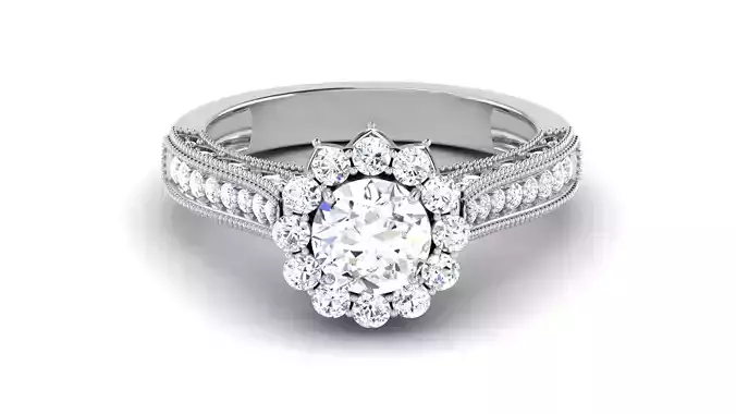 Solitaire Halo Ring Flower Bridal Ring 3dm STL OBJ FBX Details 3D print model