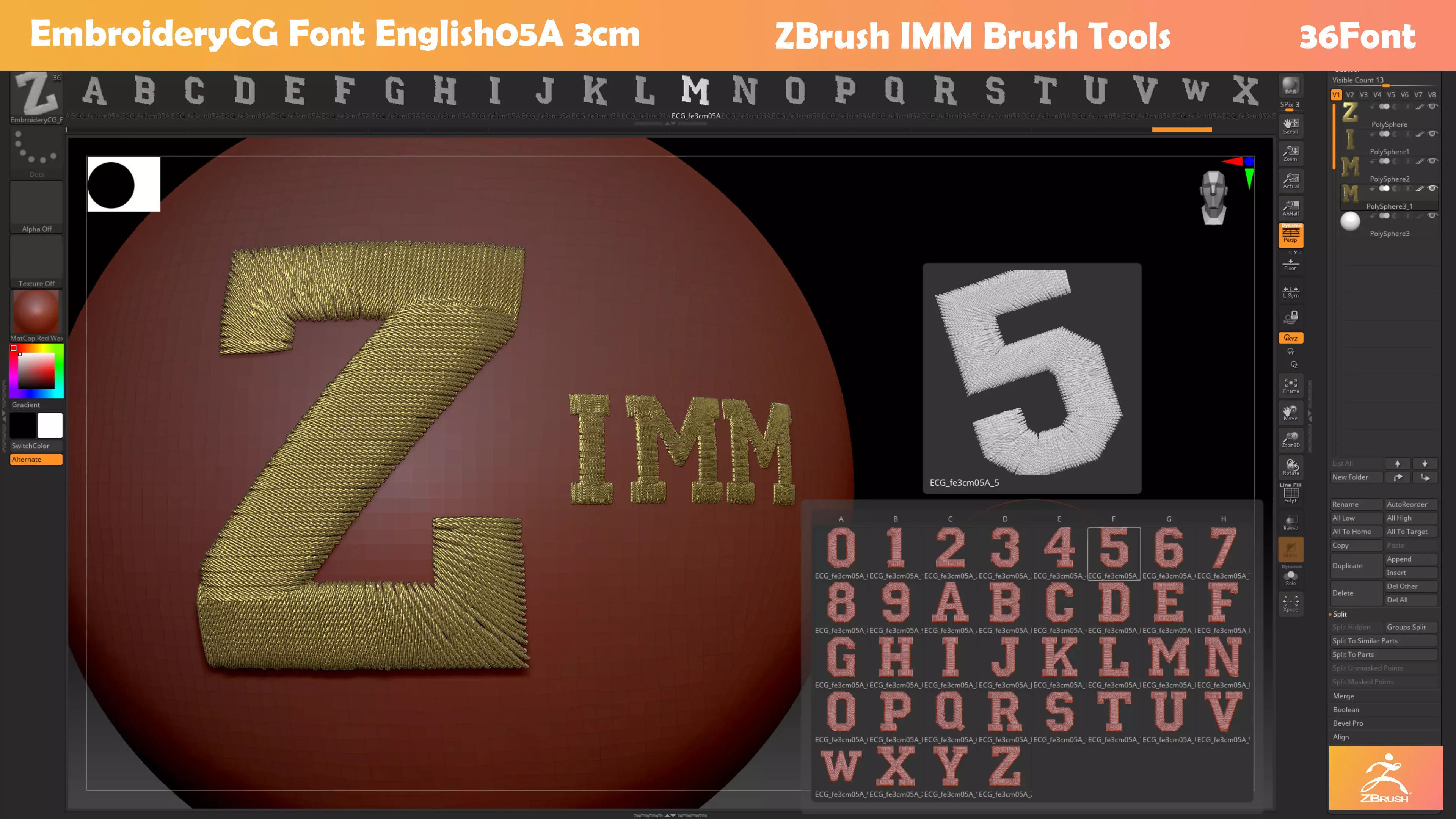 EmbroideryCG Font English05A Zbrush IMM Brush 3D model_0
