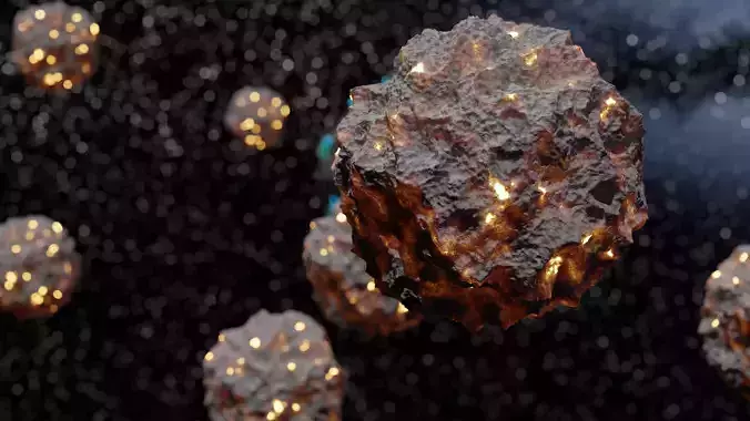 Spaceship in Space with asteroids 