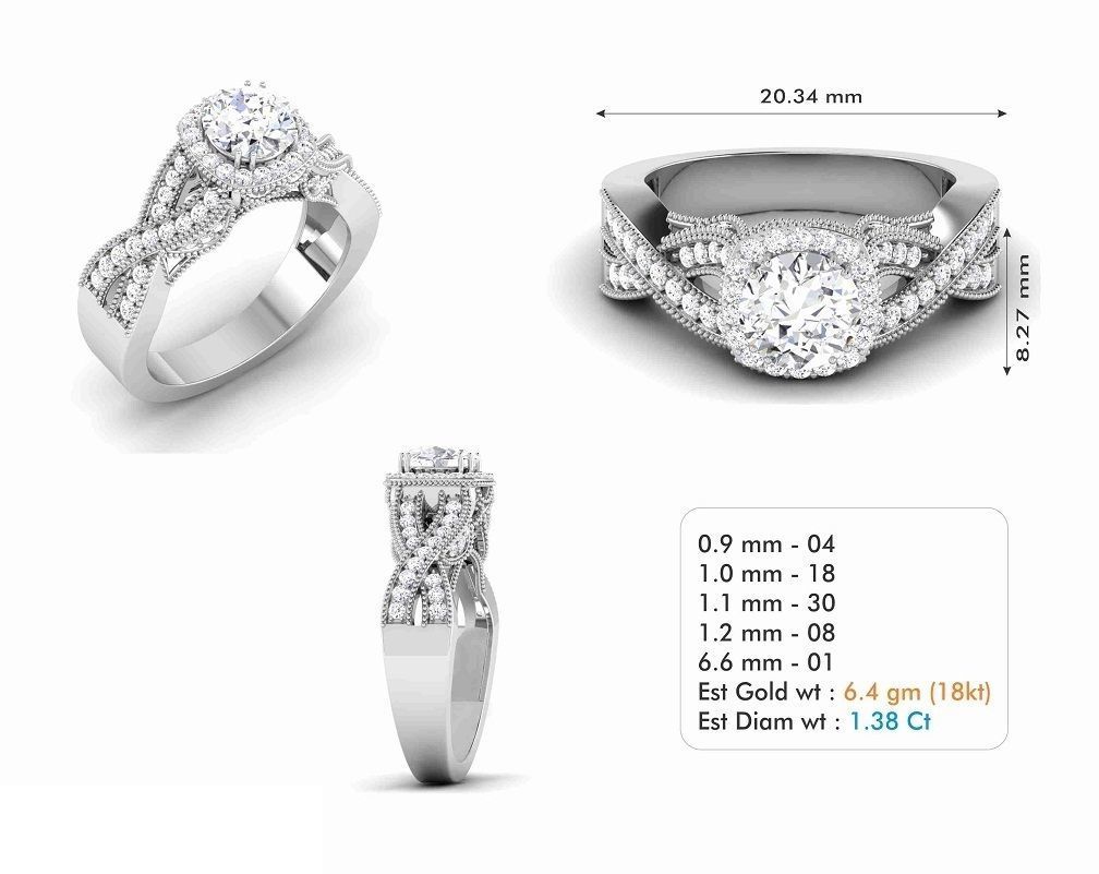 Solitaire Wedding Engagement Halo Ring 3dm STl OBJ FBX Details 3D print model_4