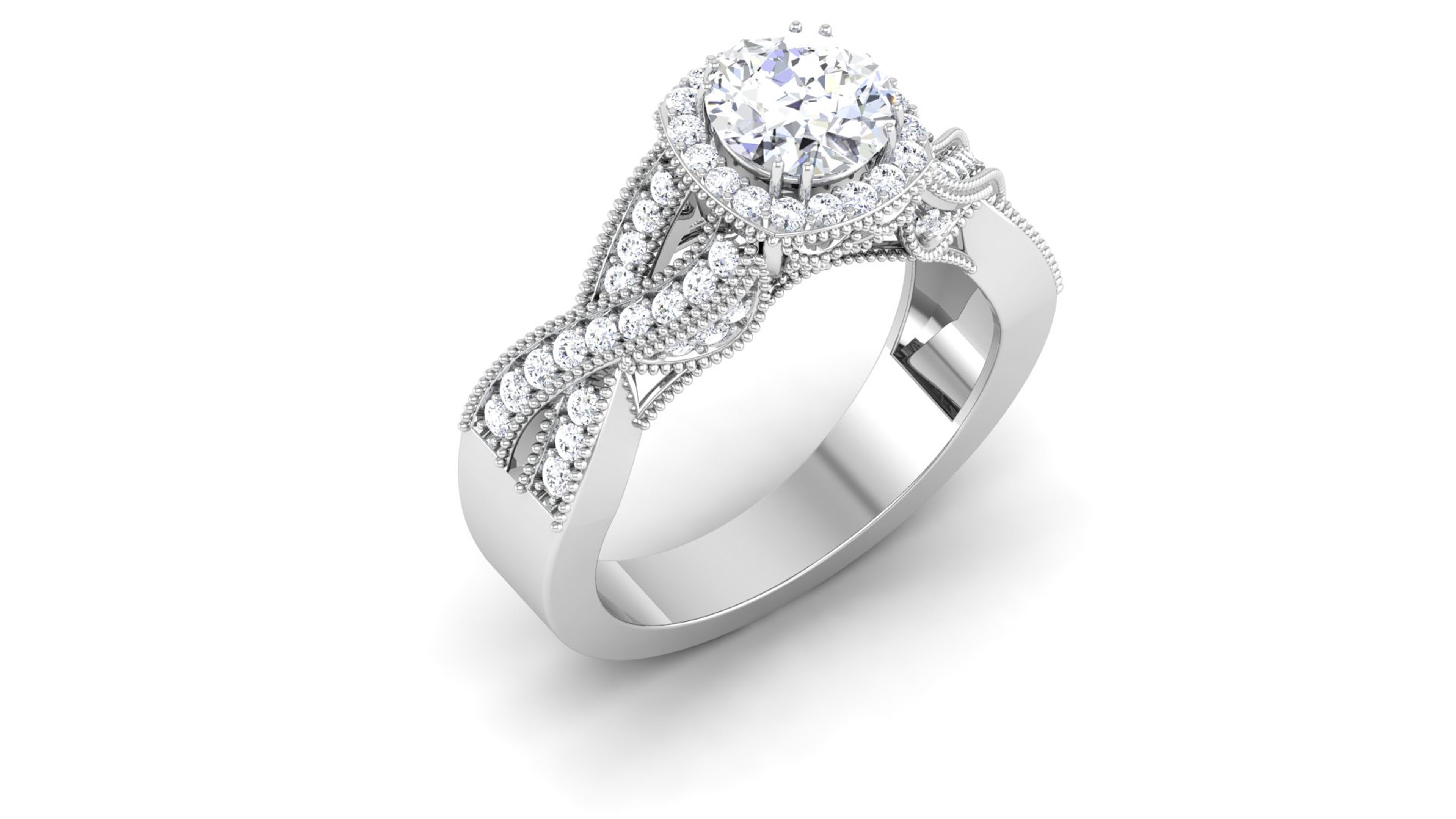 Solitaire Wedding Engagement Halo Ring 3dm STl OBJ FBX Details 3D print model_2