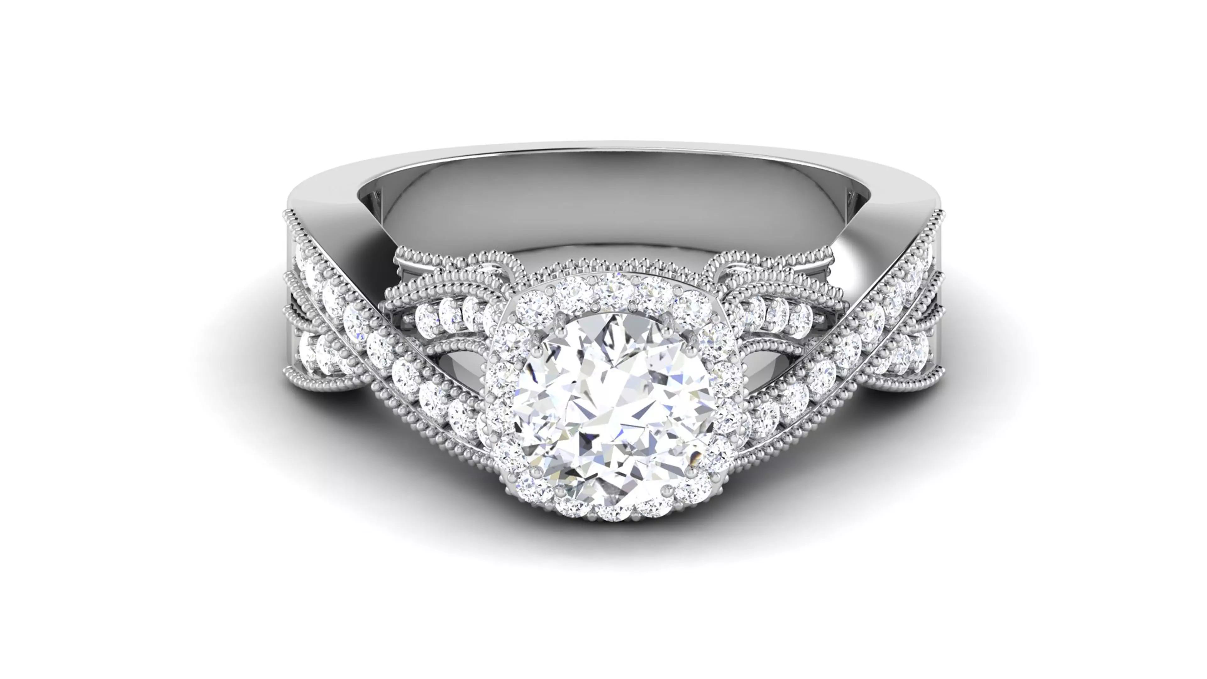 Solitaire Wedding Engagement Halo Ring 3dm STl OBJ FBX Details 3D print model_0