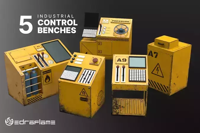 Control Benches Pack Low-poly 3D model